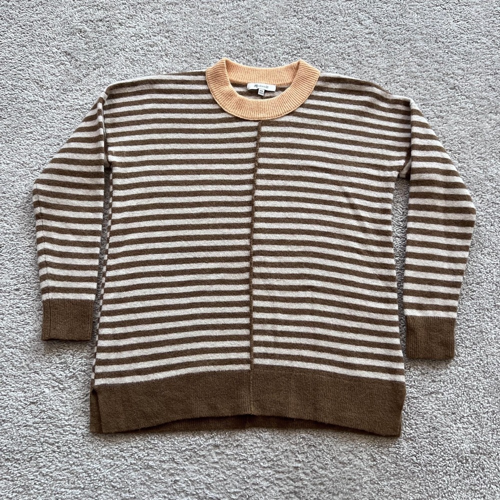 Madewell Stripe-Play Smithe Crewneck Sweater Womens XXS Brown Merino Alpaca Knit